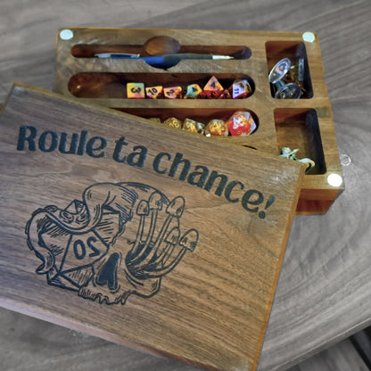 Boîte à dés rectangulaire en bois –  3 sets de dés JDR / RPG comme D&D